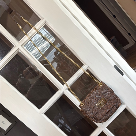 MICHAEL KORS Brown Python Snakeskin & Gold Chain Crossbody Shoulder Bag - Picture 8 of 16